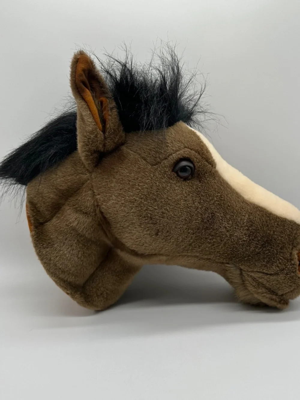 Realistic Brown Horse Head Plush Wall Mount Trophy Black Hair Mane Childs Room